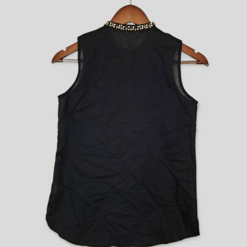 J. Crew Cotton Sleeveless Top  Black Size 00 with Rhinestone Collar Blouse - Picture 3 of 5